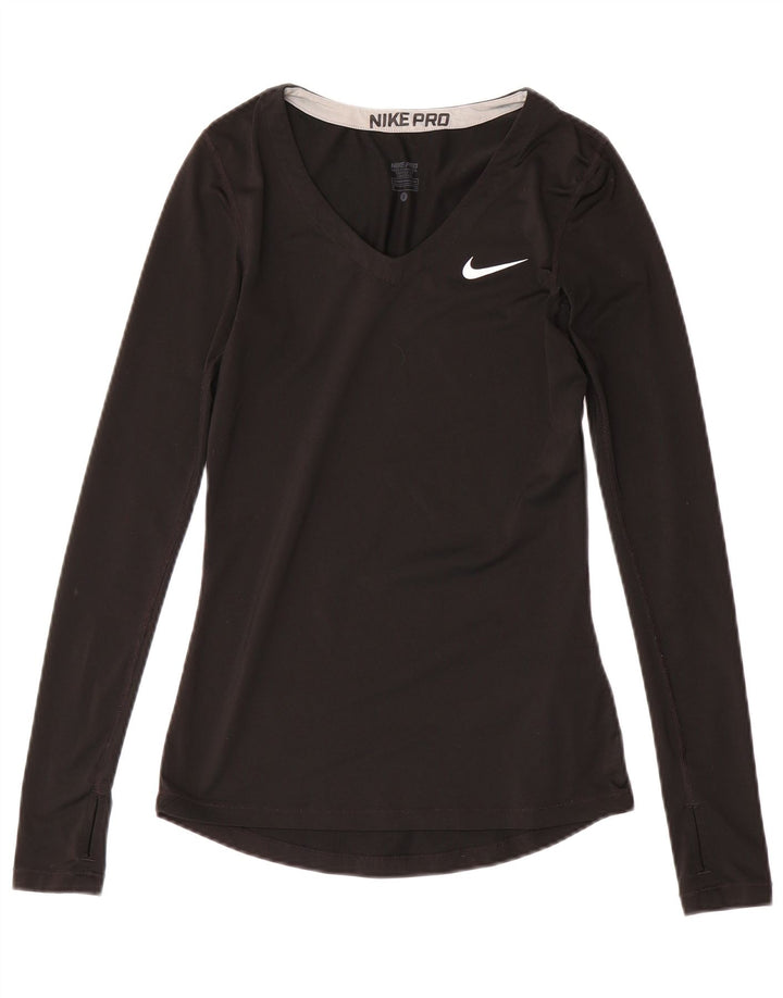 Top Nike Dri Fit Feminino Manga Longa UK 8 Pequeno Poliéster Preto