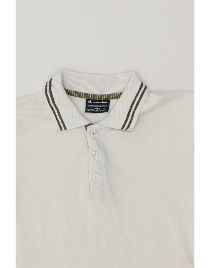 CHAMPION Boys Polo Shirt 7-8 Years Small  White Cotton Vintage Champion and Second-Hand Champion from Messina Hembry 