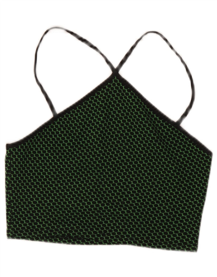Zara Womens Crop Halter Top UK 12 Médio Verde Manchado