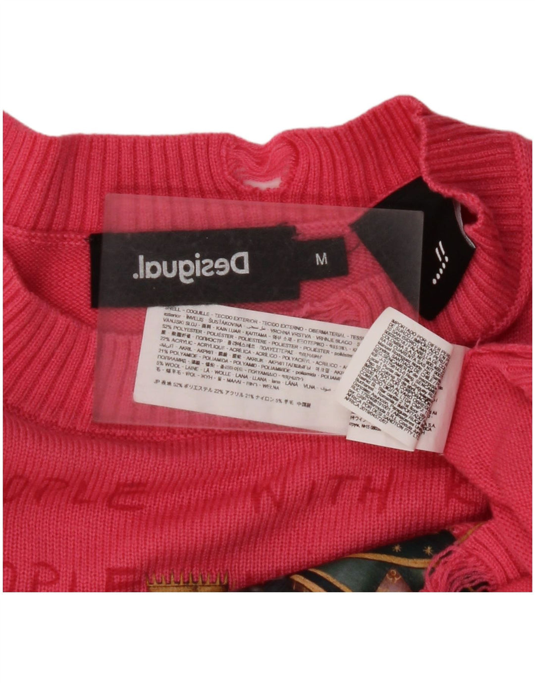 DESIGUAL Suéter feminino cropped com gola redonda e gola redonda Reino Unido 14 médio rosa