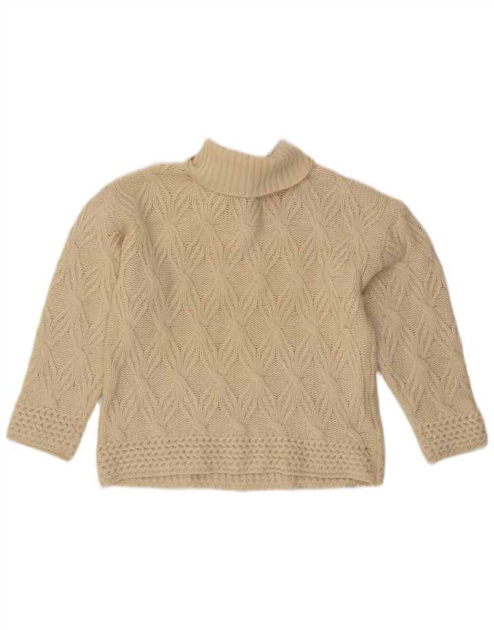 Suéter feminino vintage com gola redonda e gola redonda Reino Unido 14 lã branca média