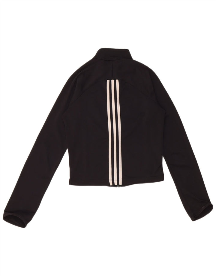 Adidas Womens Crop Tracksuit Top Jacket UK 10 Pequeno Poliéster Preto