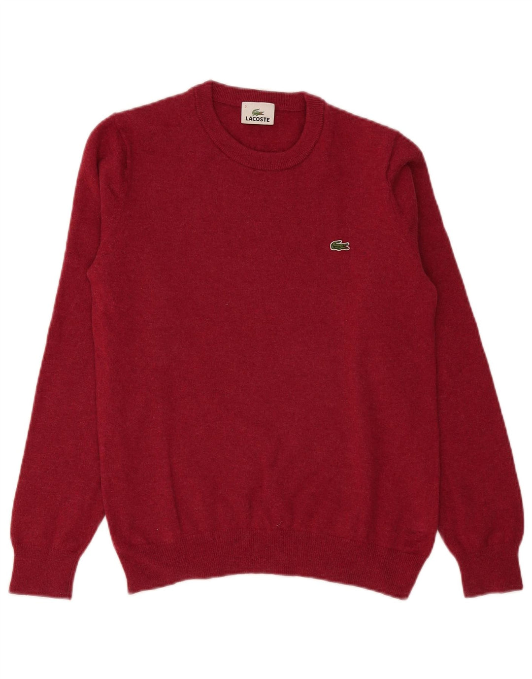 Suéter masculino Lacoste com gola redonda, tamanho 3, lã virgem rosa pequena