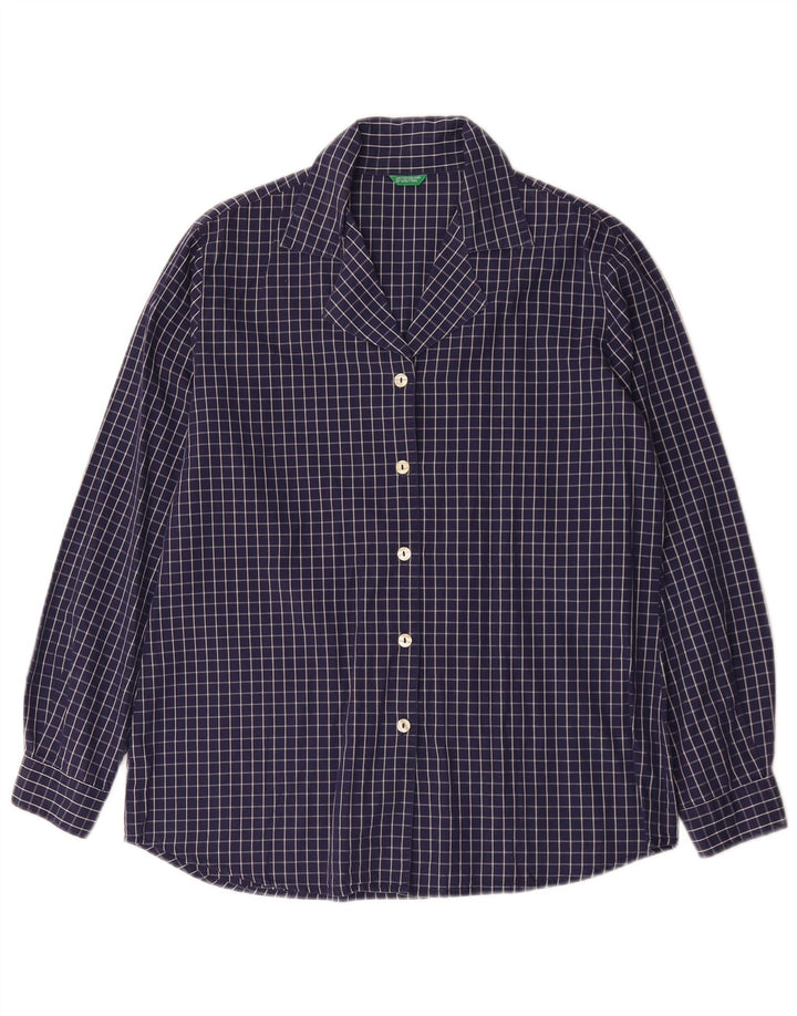 Camisa feminina Benetton IT 44 algodão xadrez médio azul marinho