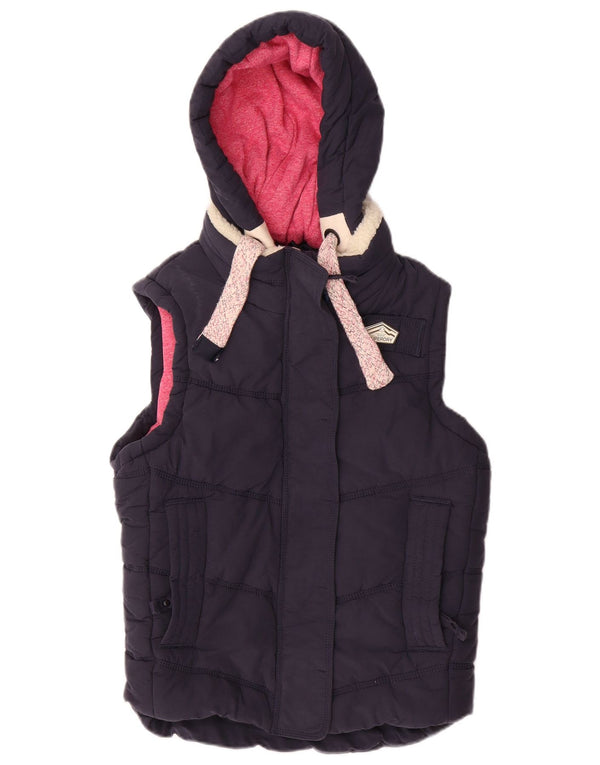 Colete acolchoado com capuz feminino Superdry UK 14 algodão azul marinho médio