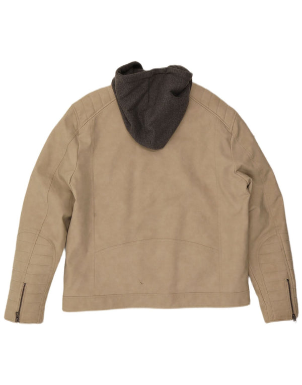 Jaqueta masculina de couro sintético com capuz Guess Reino Unido 42 grande bloco colorido bege
