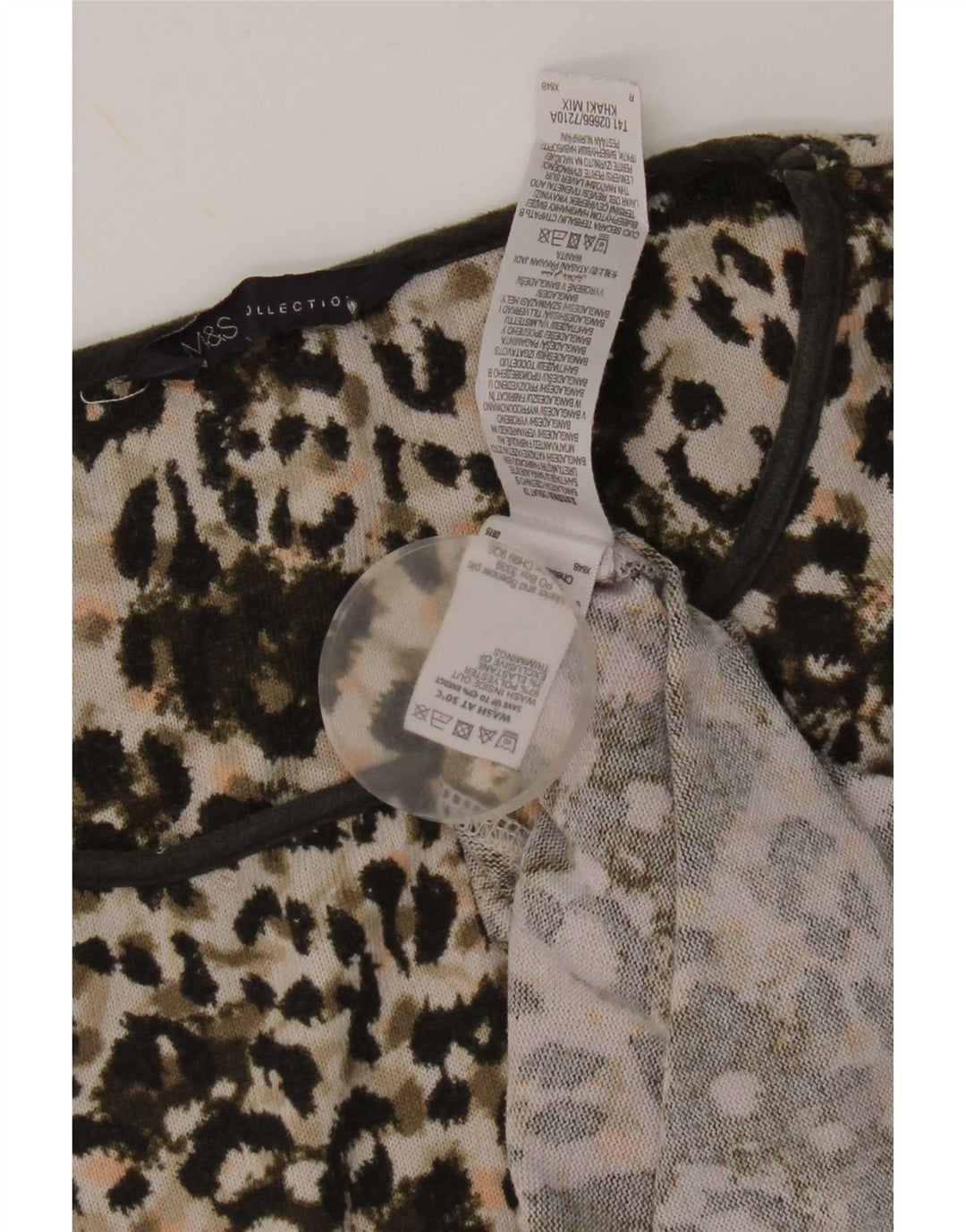 Túnica feminina Marks & Spencer Reino Unido 12 médio cáqui estampa animal