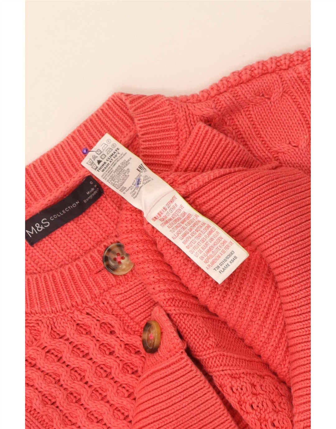 Suéter cardigã feminino Marks & Spencer Reino Unido 12 algodão rosa médio