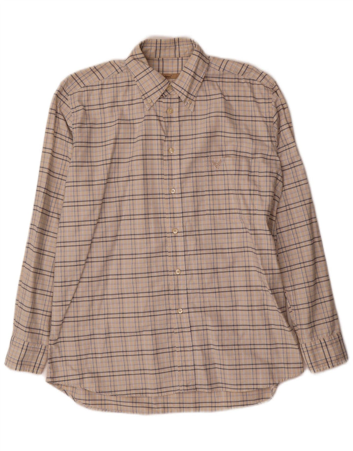 Camisa masculina de flanela Avirex algodão xadrez bege médio