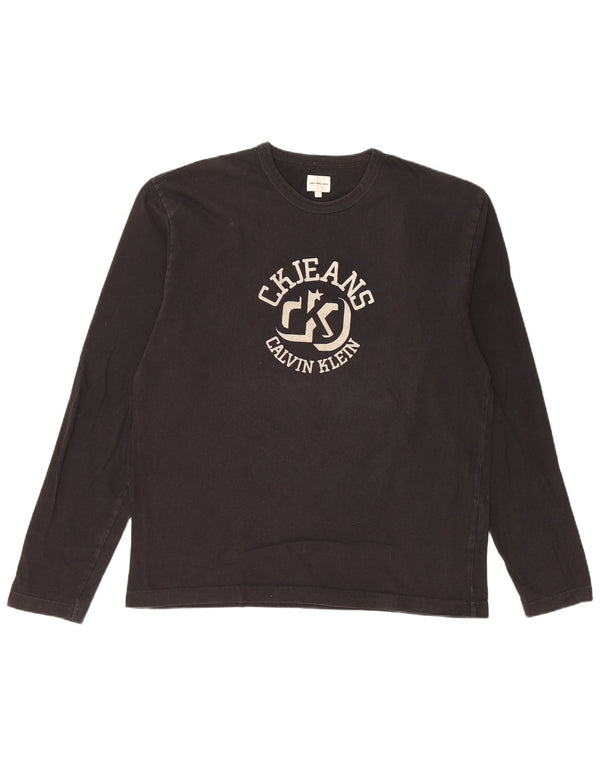 Calvin Klein Jeans masculino gráfico top manga comprida grande algodão preto
