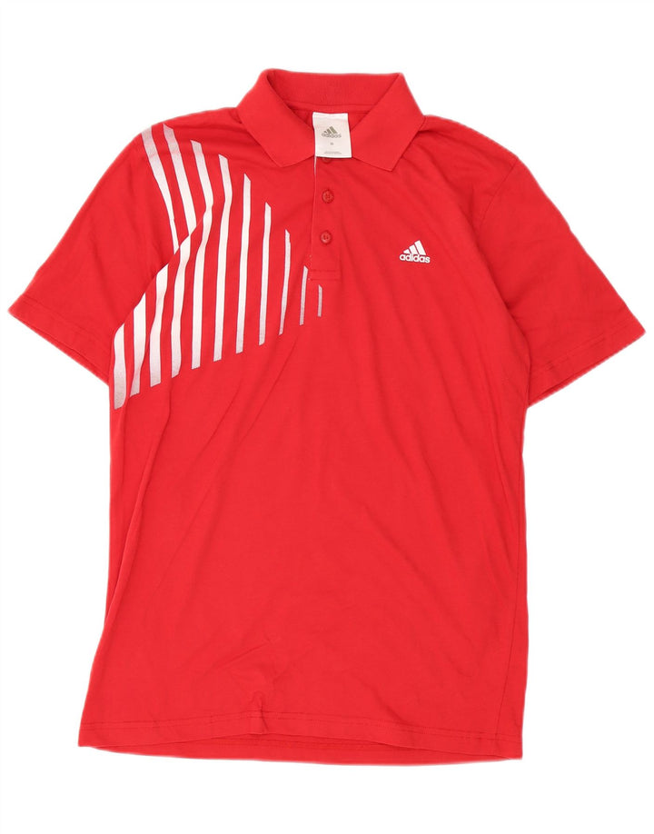 Camisa polo masculina Adidas média listrada vermelha de algodão