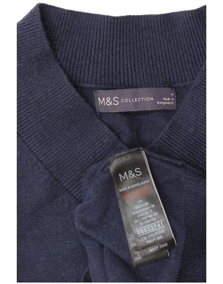 Suéter feminino Marks & Spencer com decote em V Reino Unido 14 médio azul marinho viscose