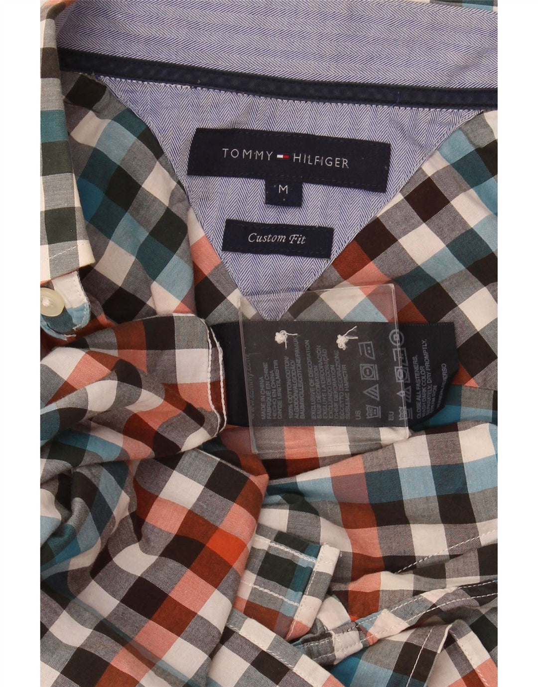 Camisa masculina TOMMY HILFIGER Custom Fit média de algodão xadrez multicolorido