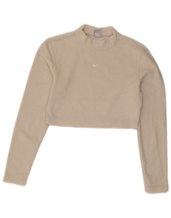 Nike Womens Crop Velour Top Manga Longa UK 12 Médio Off White Poliéster