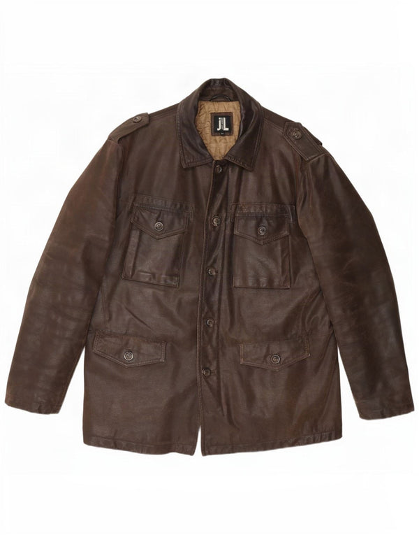 Jaqueta de couro militar masculina vintage IT 50 grande marrom