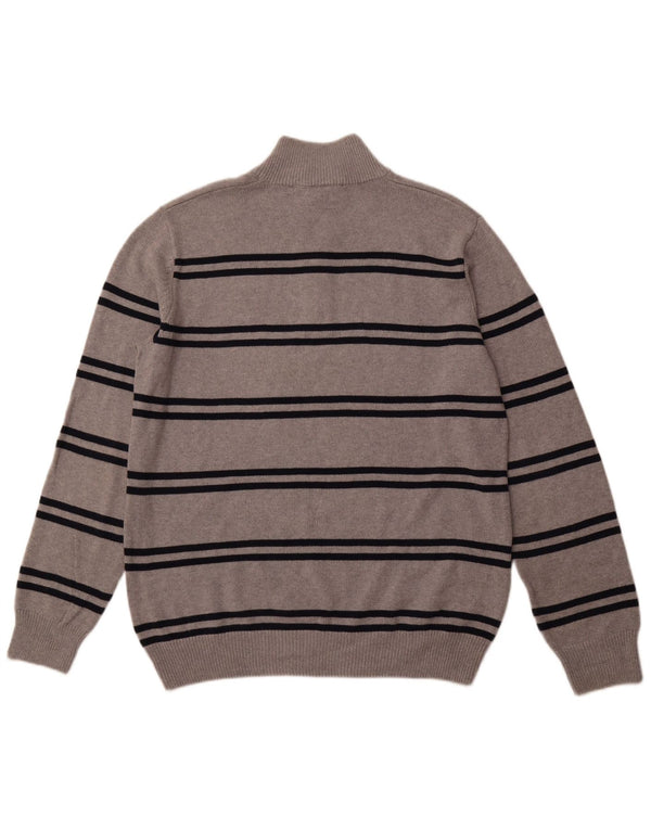 CREW CLOTHING Suéter masculino com gola e zíper 2XL algodão listrado cinza