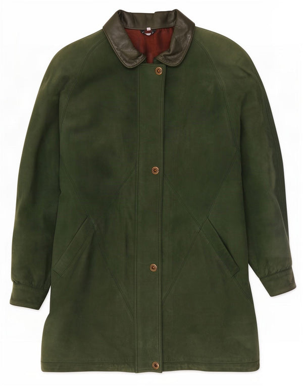 Casaco de couro oversized feminino vintage EU 40 verde médio