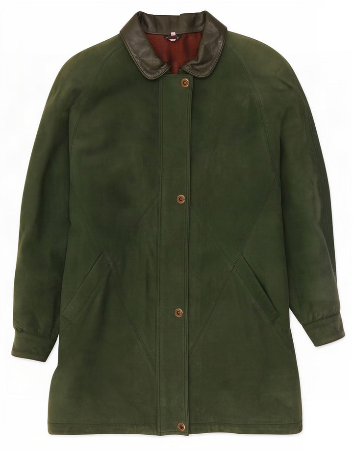 Casaco de couro oversized feminino vintage EU 40 verde médio