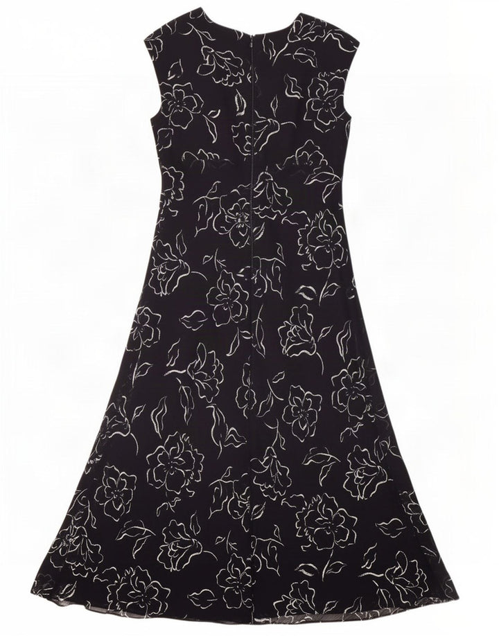 Vestido maxi feminino sem mangas da Chaps US 4 pequeno preto floral poliéster