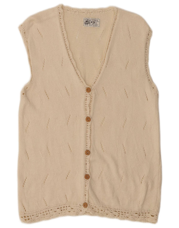 Suéter cardigã feminino sem mangas ARTESANIA UK 12 médio algodão branco