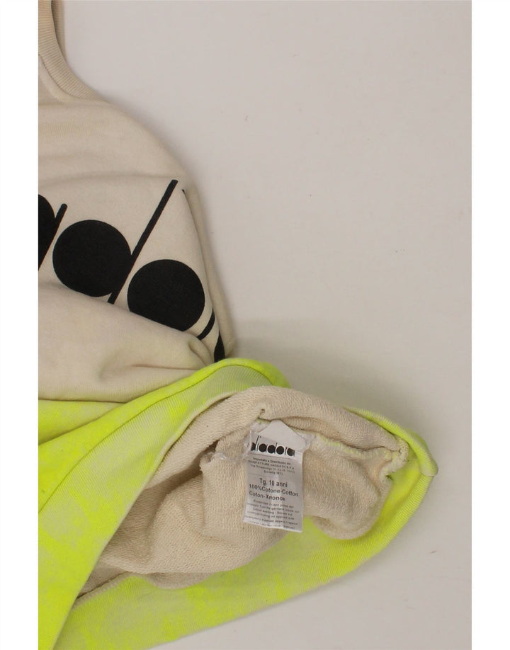 DIADORA Girls Graphic Sweatshirt Jumper 9-10 Years White Colourblock Vintage Diadora and Second-Hand Diadora from Messina Hembry 