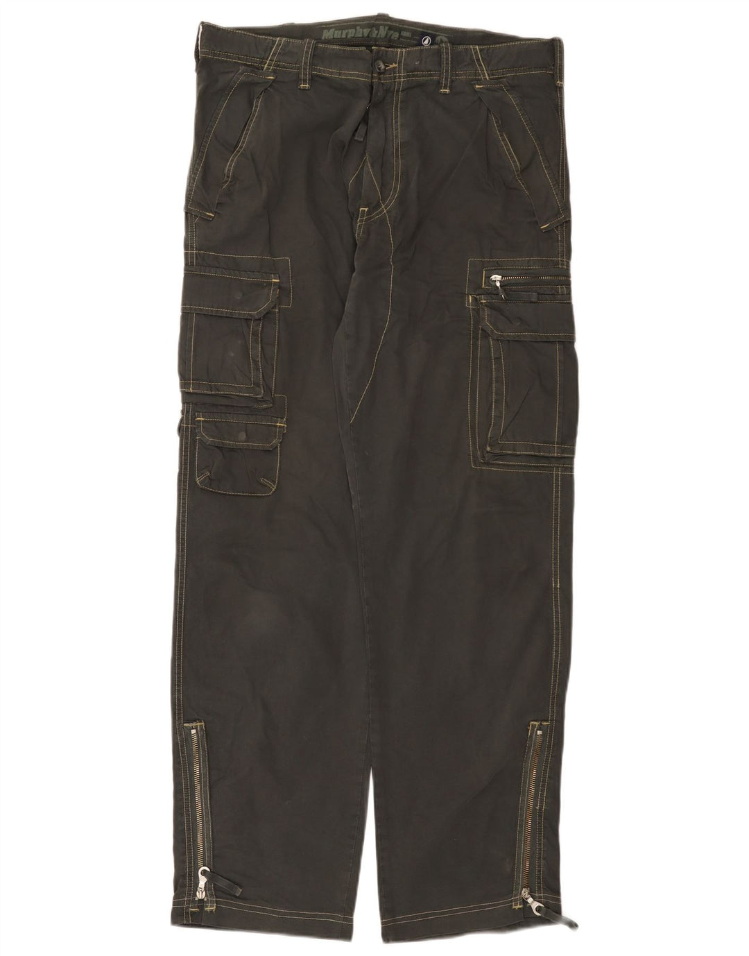 Calça cargo masculina Murphy & Nye de ajuste solto W34 L33 algodão cinza