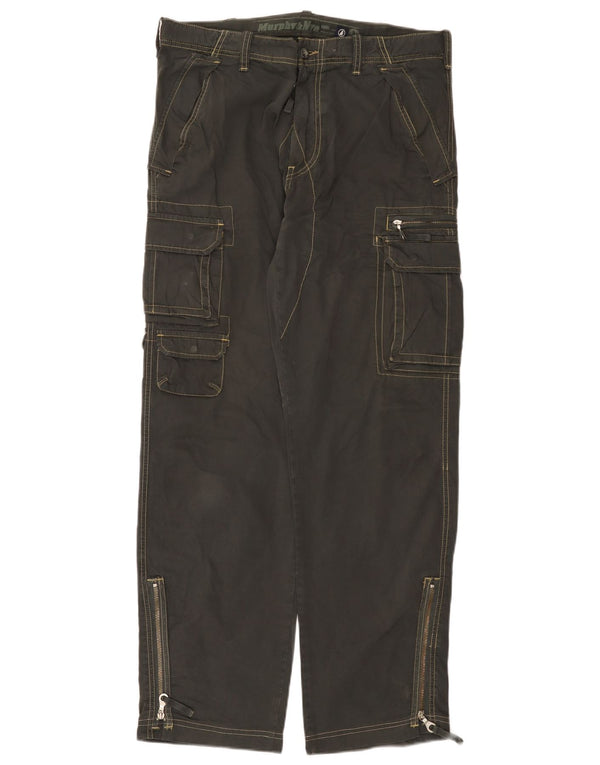 Calça cargo masculina Murphy & Nye de ajuste solto W34 L33 algodão cinza