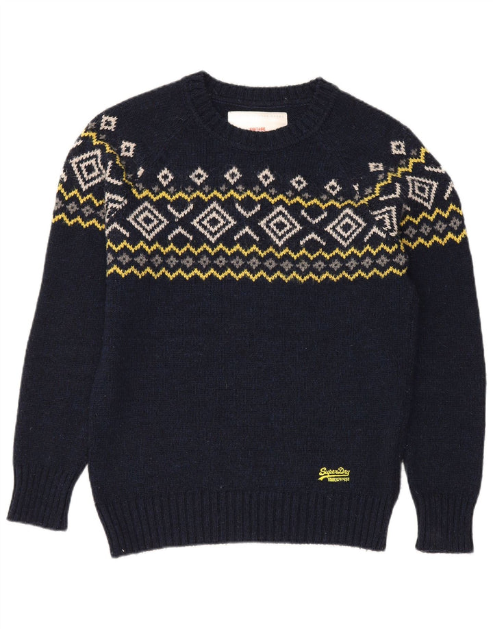Suéter masculino Superdry com gola redonda, médio azul marinho Fair Isle acrílico