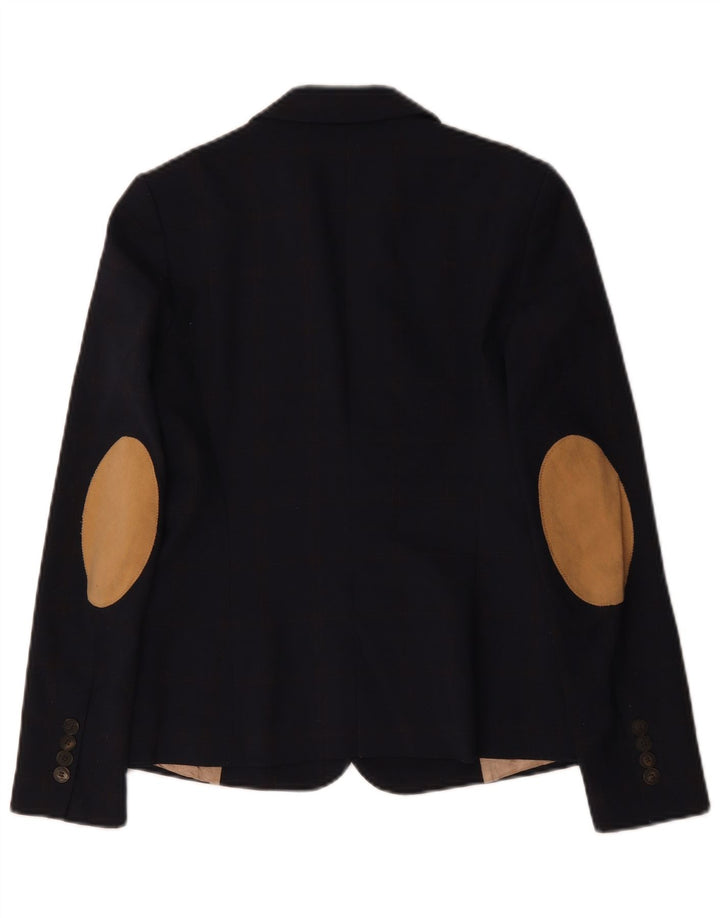 Jaqueta blazer feminina Zara com 1 botão UK 6 XS azul marinho poliéster