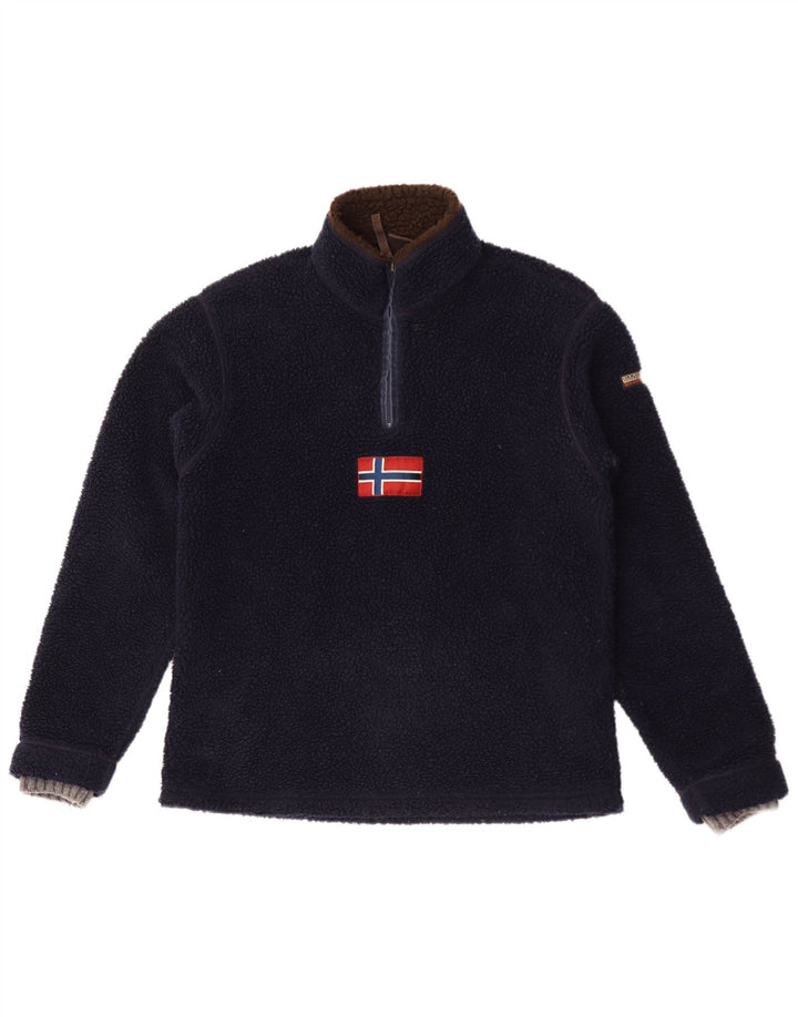 Napapijri Suéter masculino de lã com gola e zíper gráfico médio azul marinho poliéster