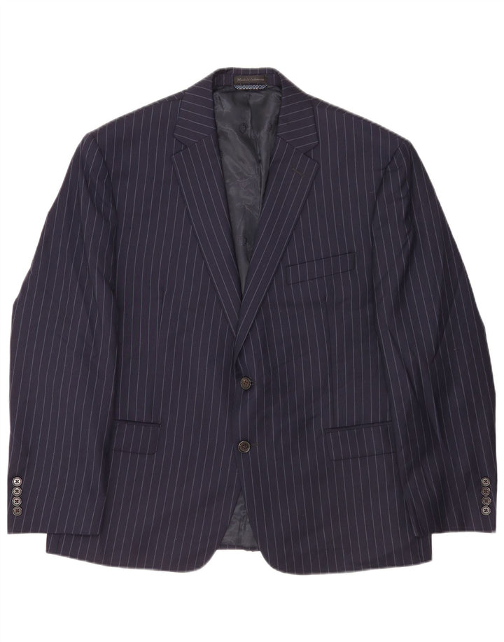 Ralph Lauren Jaqueta blazer masculina de 2 botões Reino Unido 44 XL azul marinho listrado lã