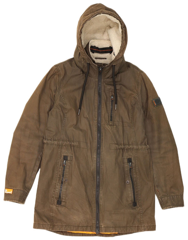 Superdry Mens Hooded Parka Jacket UK 40 Large Khaki Polyester