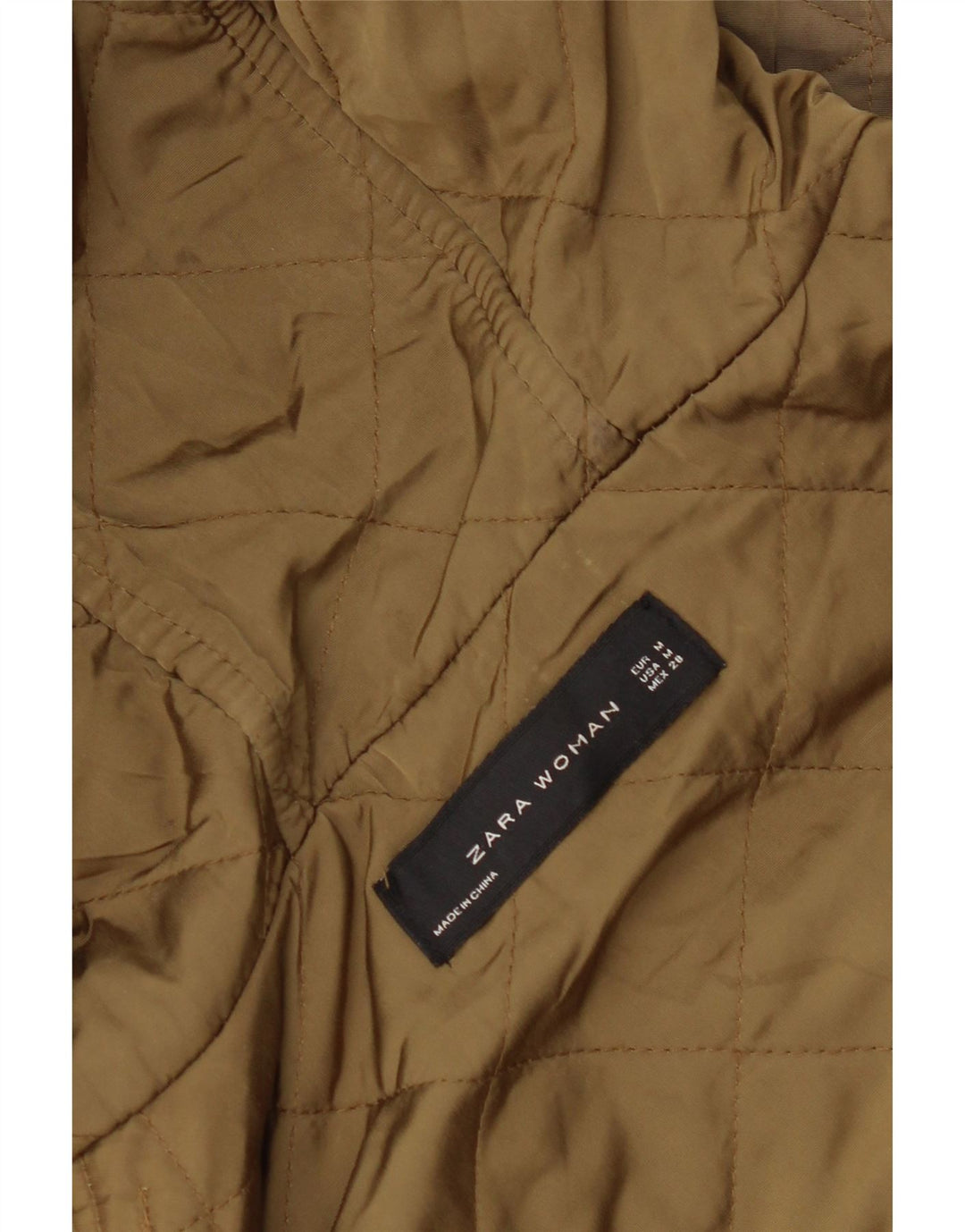 Jaqueta acolchoada com capuz feminino ZARA UK 14 poliéster cáqui médio