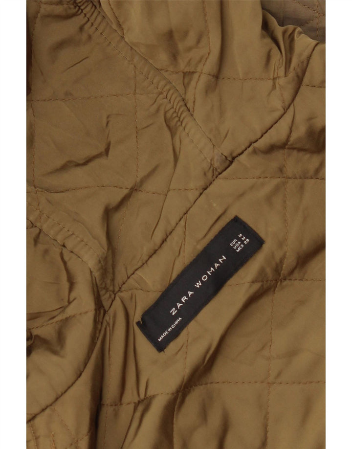 Jaqueta acolchoada com capuz feminino ZARA UK 14 poliéster cáqui médio