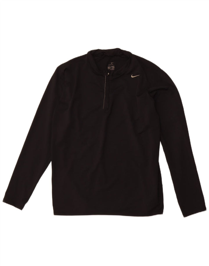 NIKE Mens Zip Neck Top Manga Longa XL Preto Colourblock Poliéster Esportes
