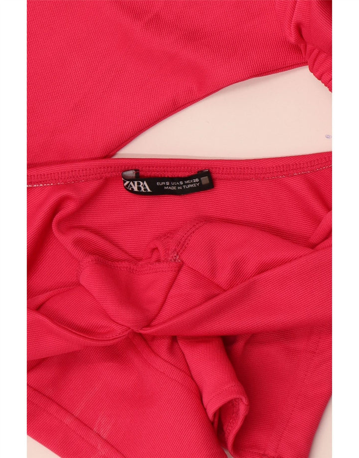 Zara Womens Long Sleeve Crop Top Reino Unido 8 Pequeno Rosa