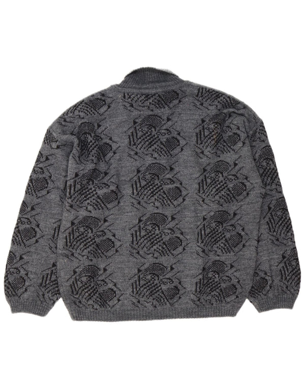 Suéter vintage masculino abstrato Padrão gola alta cinza grande