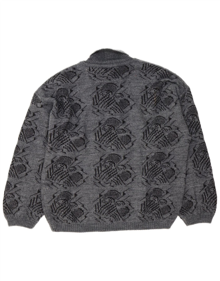 Suéter vintage masculino abstrato Padrão gola alta cinza grande
