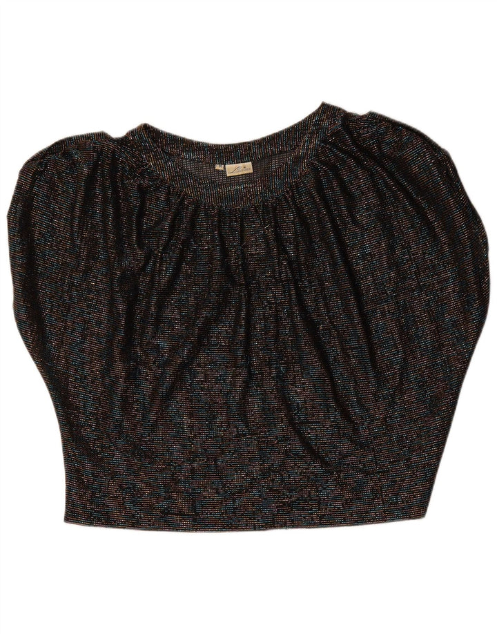 Blusa feminina vintage com asas de morcego, top UK 14 médio preto manchado