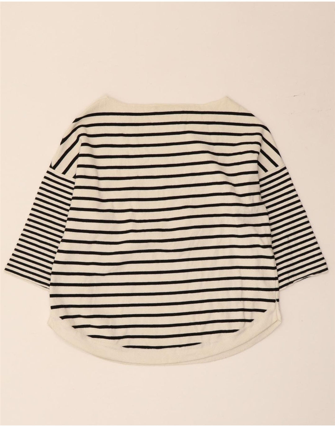 Zara Top feminino manga 3/4 UK 12 médio listrado branco viscose náutico