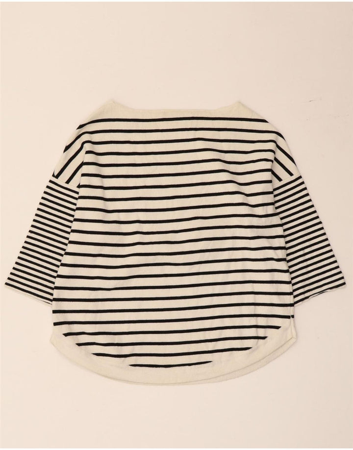 Zara Top feminino manga 3/4 UK 12 médio listrado branco viscose náutico