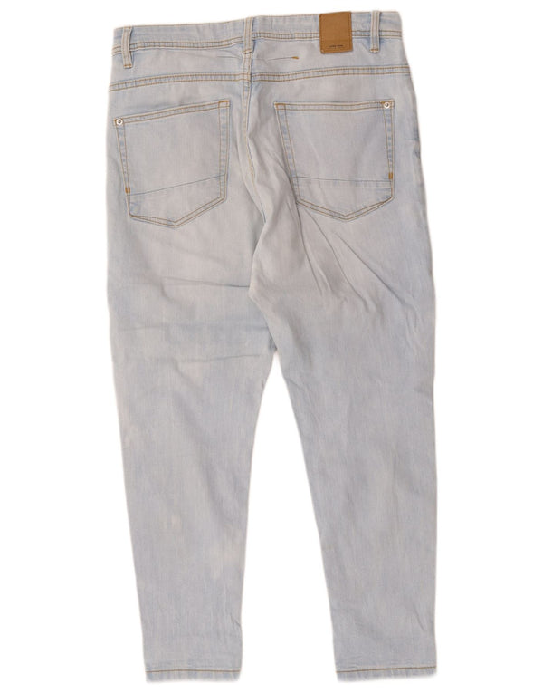 Zara Jeans feminino cortado slim desgastado UE 40 médio W30 L25 algodão azul