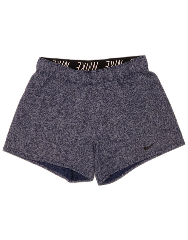 Shorts esportivos femininos Nike Dri Fit UK 10 poliéster manchado azul pequeno