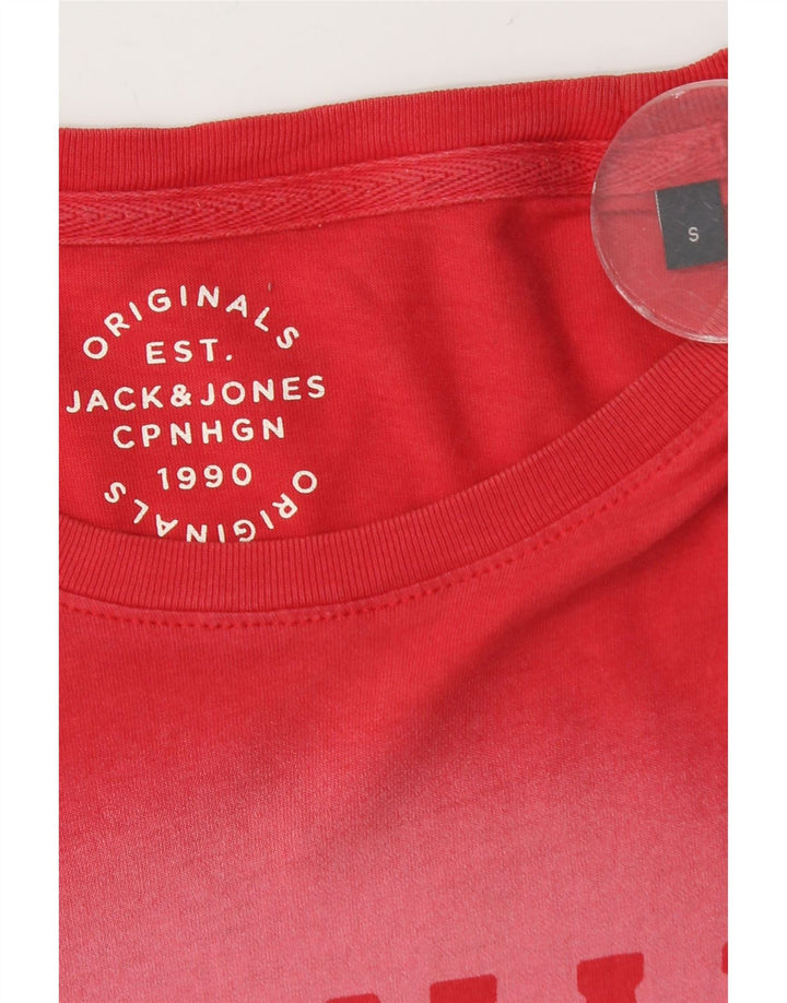 Camiseta gráfica masculina Jack & Jones, top pequeno de algodão vermelho