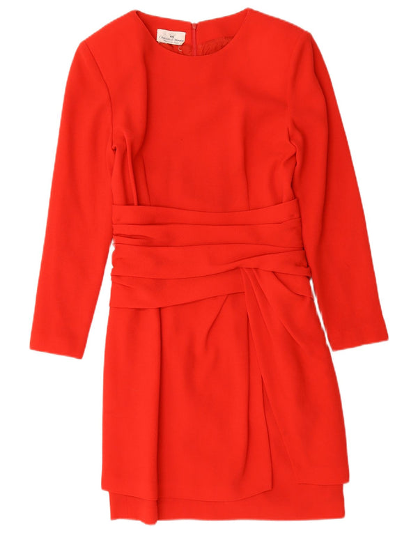 Vestido feminino vintage com bainha de manga comprida UK 10 pequeno vermelho
