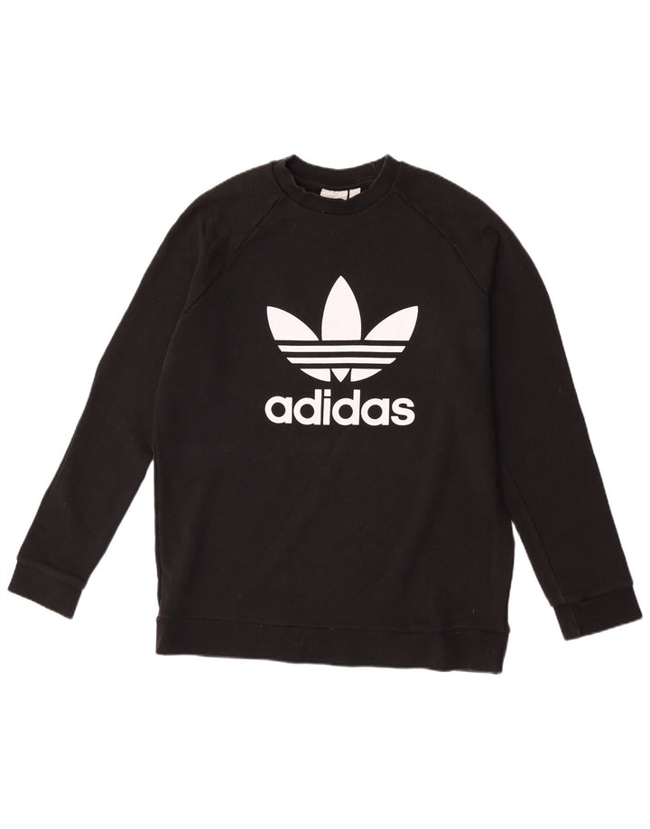 Adidas Mens Graphic Moletom Jumper Grande Algodão Preto