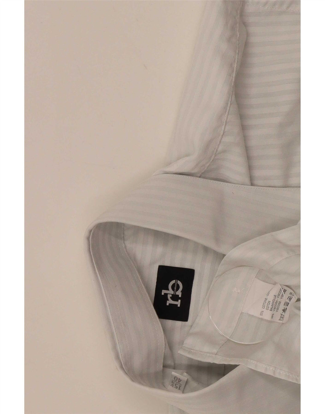 Camisa masculina Roccobarocco tamanho 40 15 3/4 algodão listrado branco médio