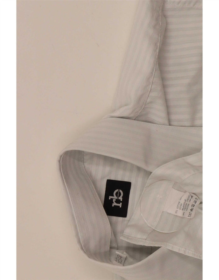 Camisa masculina Roccobarocco tamanho 40 15 3/4 algodão listrado branco médio