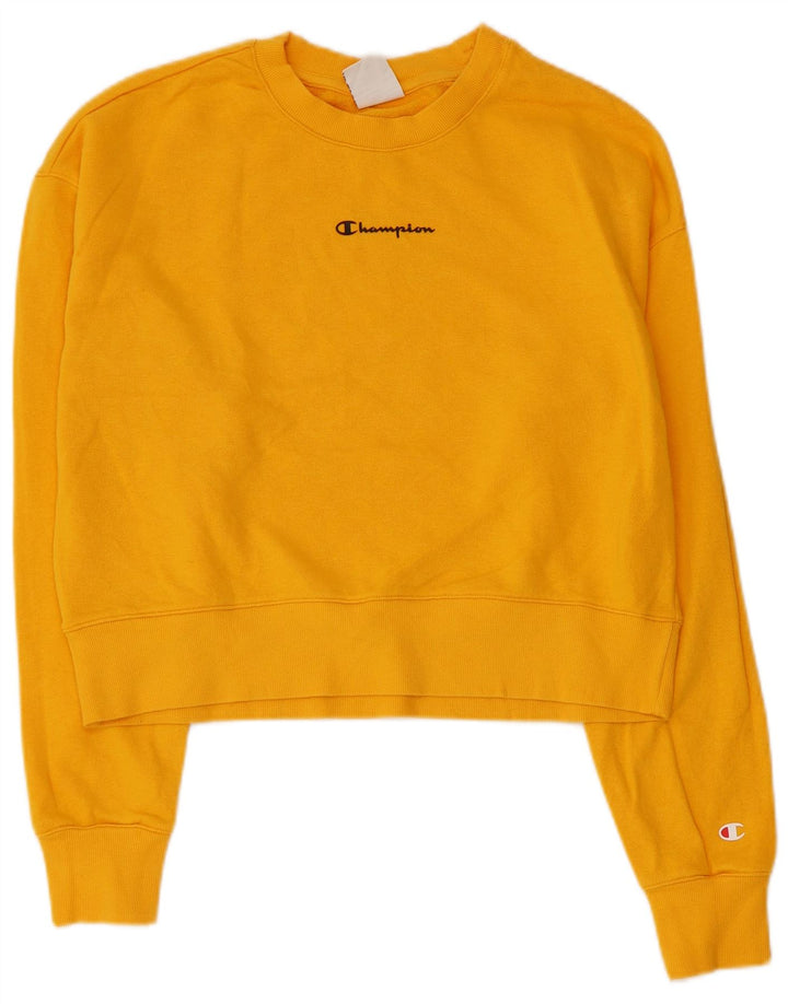 CHAMPION Suéter feminino cropped UK 16 grande algodão amarelo