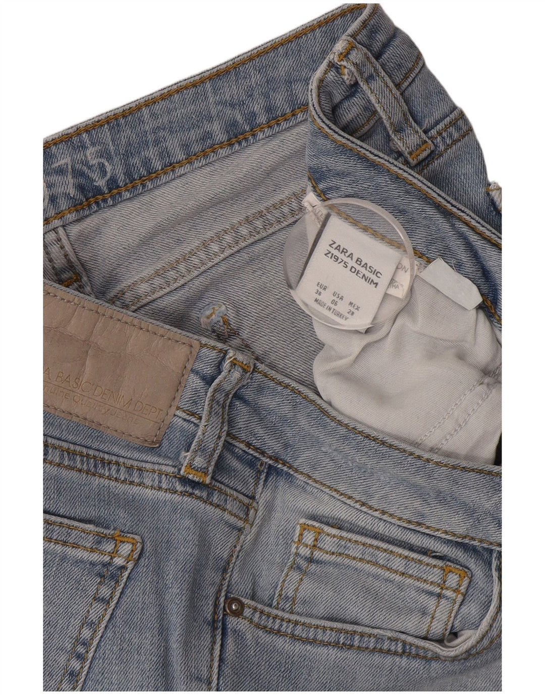 Zara Jeans femininos desgastados slim EU 38 pequeno W28 L26 azul